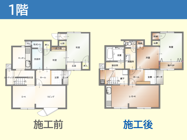 リフォーム前後の１階間取り図